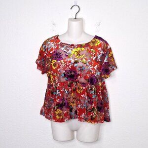 Urban Outfitters Floral Babydoll Blouse Sz S Velvet Whimsygoth Artsy Boho
